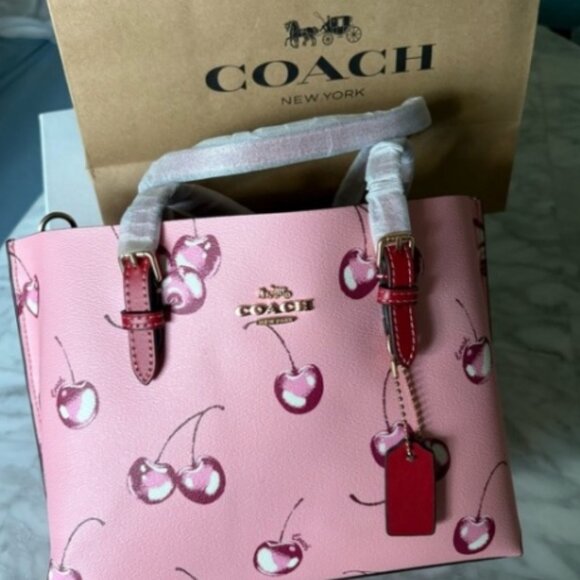 Coach Tote Bag in Pink Leather with Sweet Cherries - Picture 2 of 5